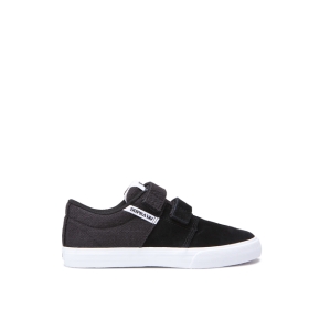 Supra Kids STACKS II VULC VELCRO Black/White/white Low Top Shoes | CA-77793